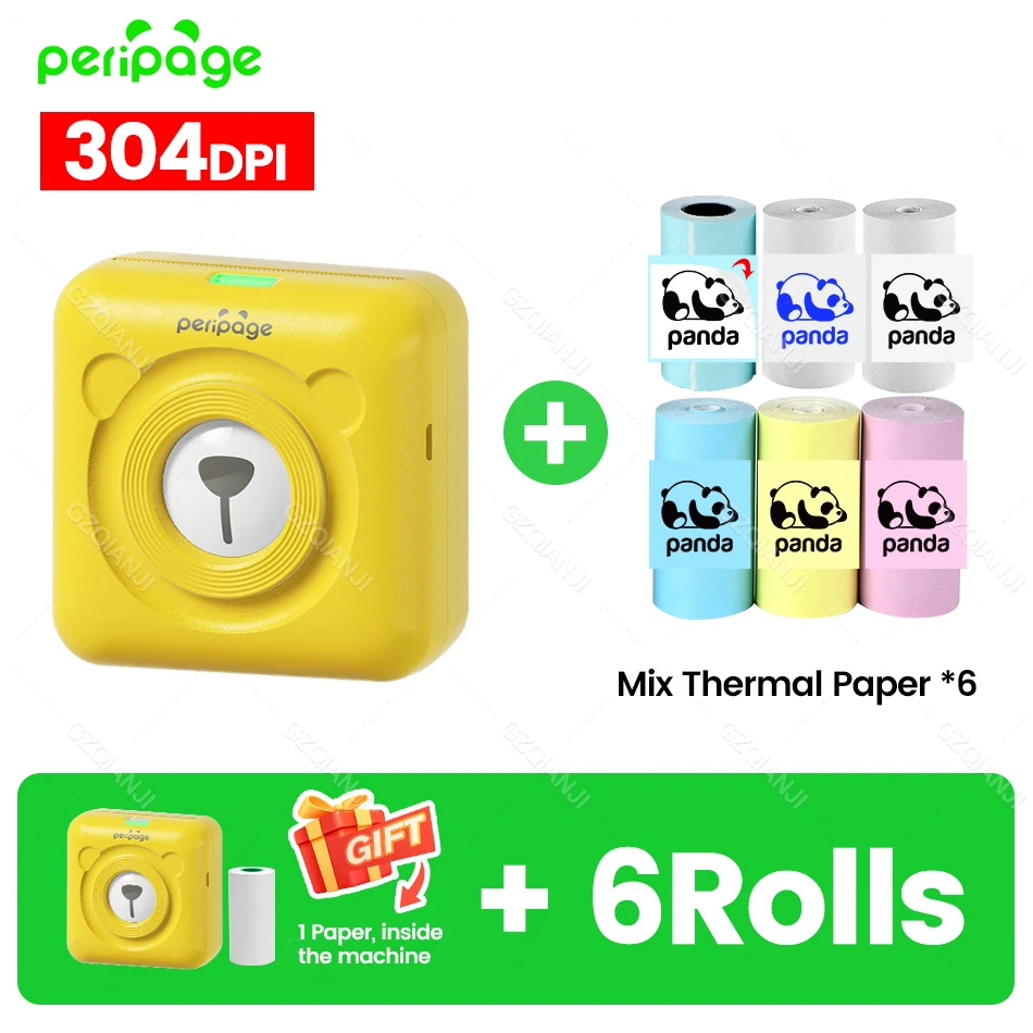 7 kleuren Peripage A6 304 DPI Mini Fotoprinter Notities Sticker Label Drukmachine Bluetooth Draagbare Draadloze Printer Marker