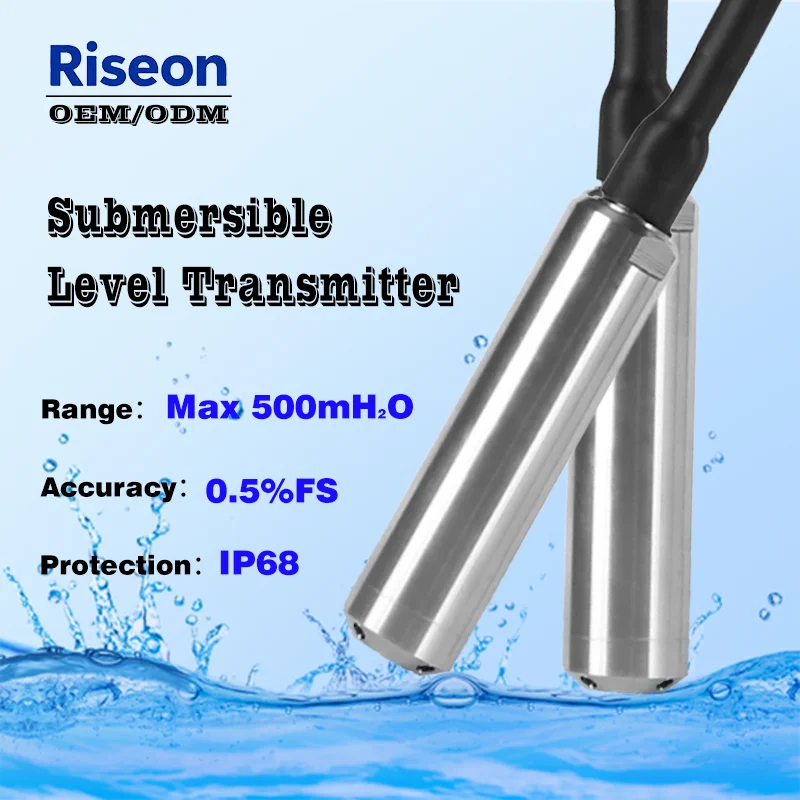 Riseon IP68 Submersible Level Transmitter 4-20mA Output Water Level Sensor for Waste Water Level Meter