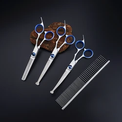 Pet Grooming Curved Scissors Dog Hair Trimming Shaving Scissors Cat Teddy Shearing Dental Hairdressing Tools Straight Cut