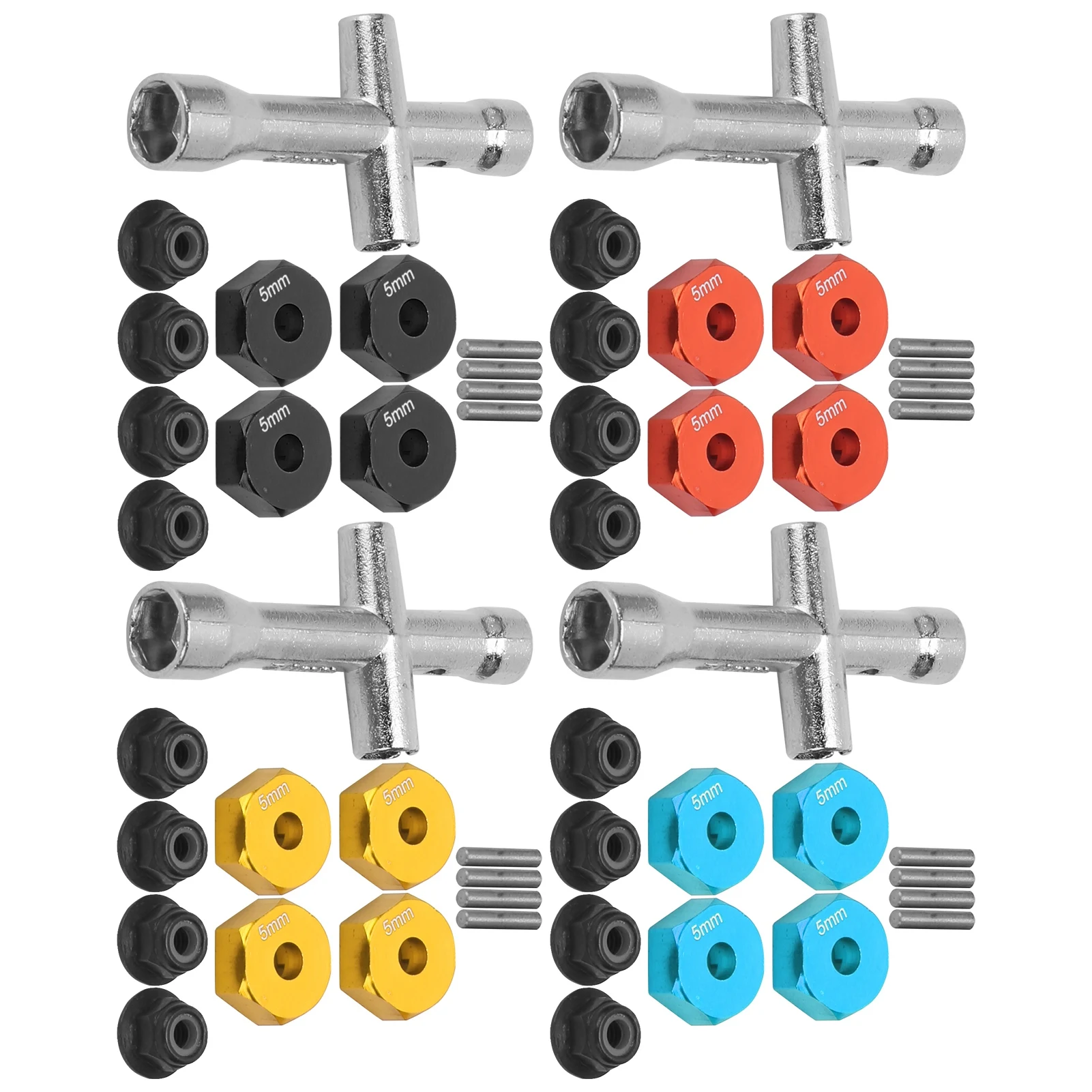 12mm Wheel 5mm Thickness Hex Adapter Cross Wrench M4 NonSlip Nut Set for 1/10 RC Car