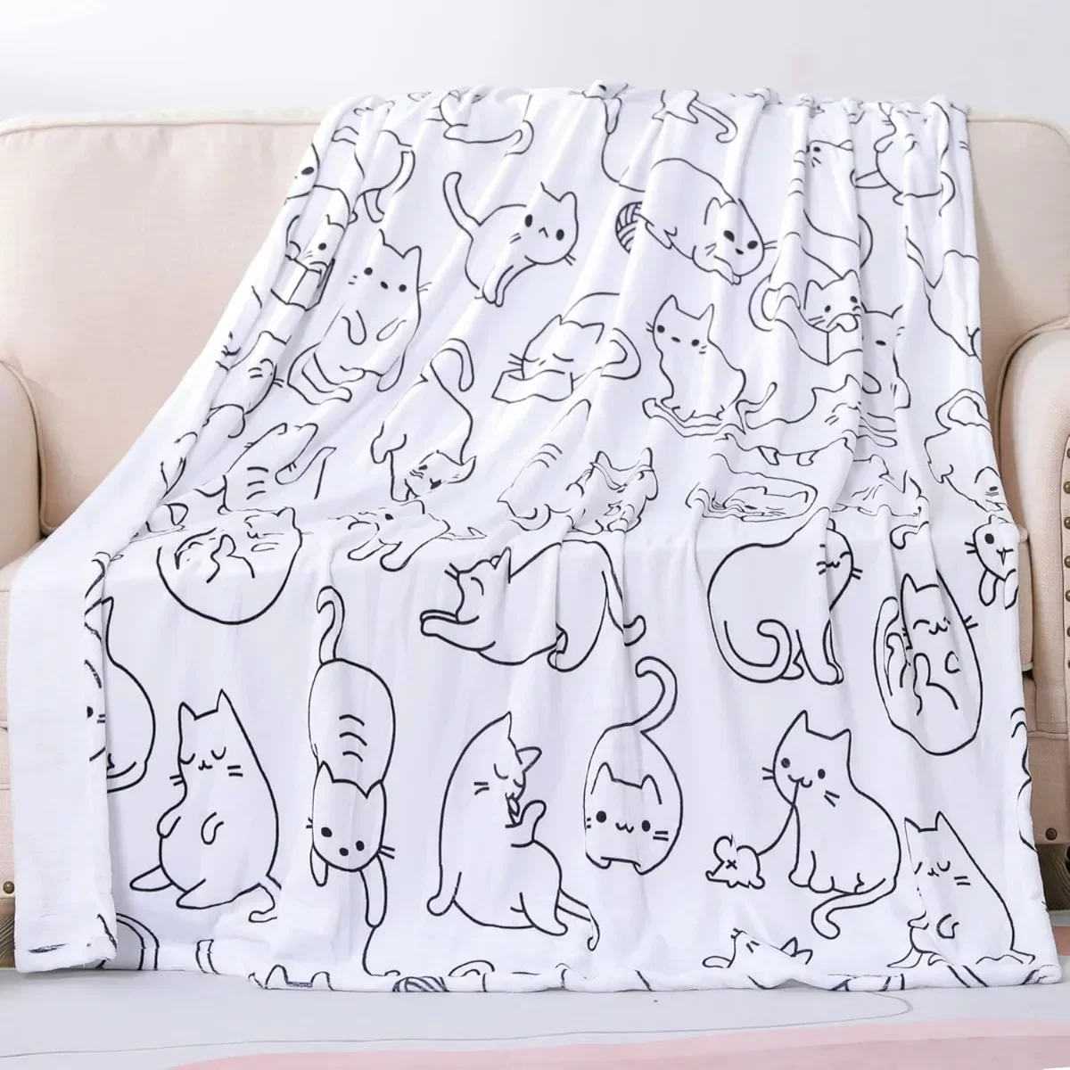 Sviuse Cat Blanket Twin Size Blanket Cat Gifts for Cat Lovers Soft Flannel White Cats Pattern Throw for Girls Women Kids