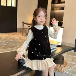 Children's Clothing Girl Velvet Autumn and Winter Dress Spring and Autumn Children's Baby Dress Base Layer Vest Dress Set