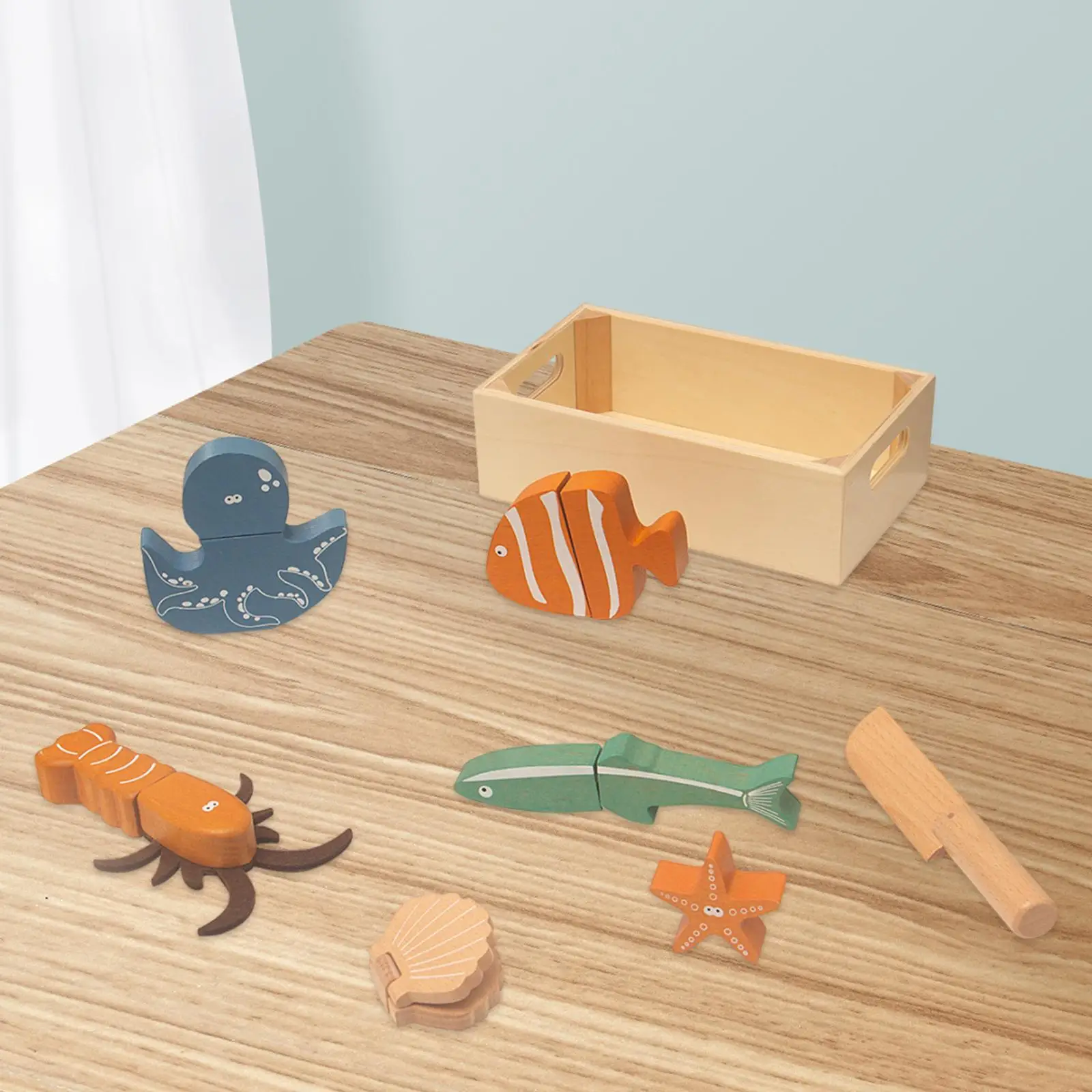 Wooden Food Cutting Seafood Set Kitchen Accessories for Boys Girls Gift