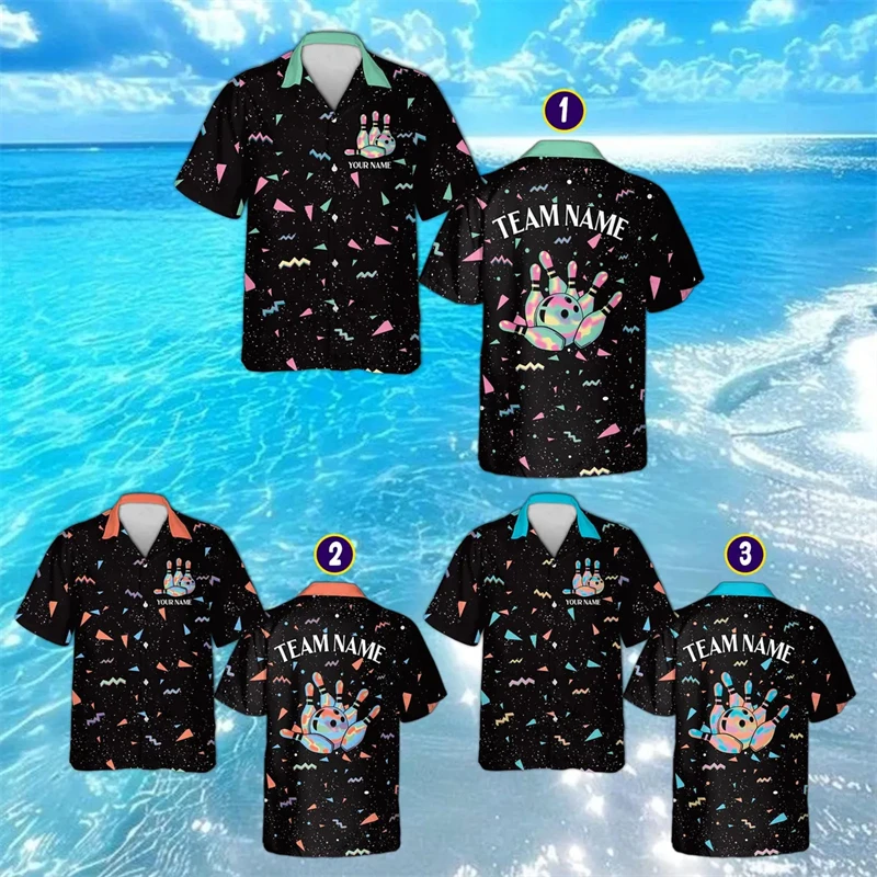 Retro 80s 90s Style Bowling Shirt Men Women Customized Name Personality Game Sport Shirts Oversized Fashion Button Down Blouse