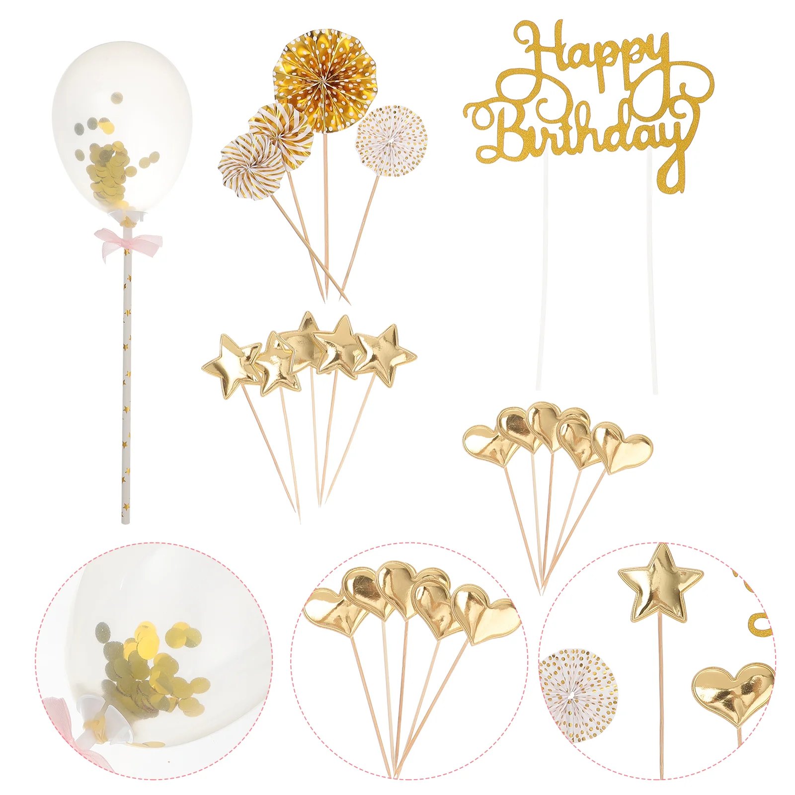 

17 Pcs Fireworks Cupcake Decor Dessert Birthday Golden Adornment for