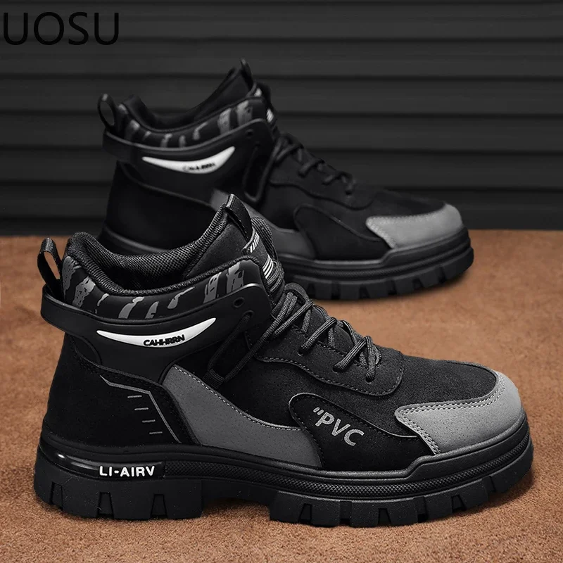 Men Boot Platform Shoe Lace-up All-match Outdoors High Tops Popular Model Thick Bottom UOSU British Style Motorcyclist Shoe New