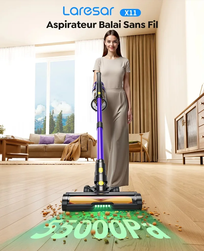 

Laresar X11 Kabelloser Staubsauger 550W 55000PA Saugmacht Handheld Smart Home Staubbecher 60 Minuten Laufzeit 3 Stück Filte Set