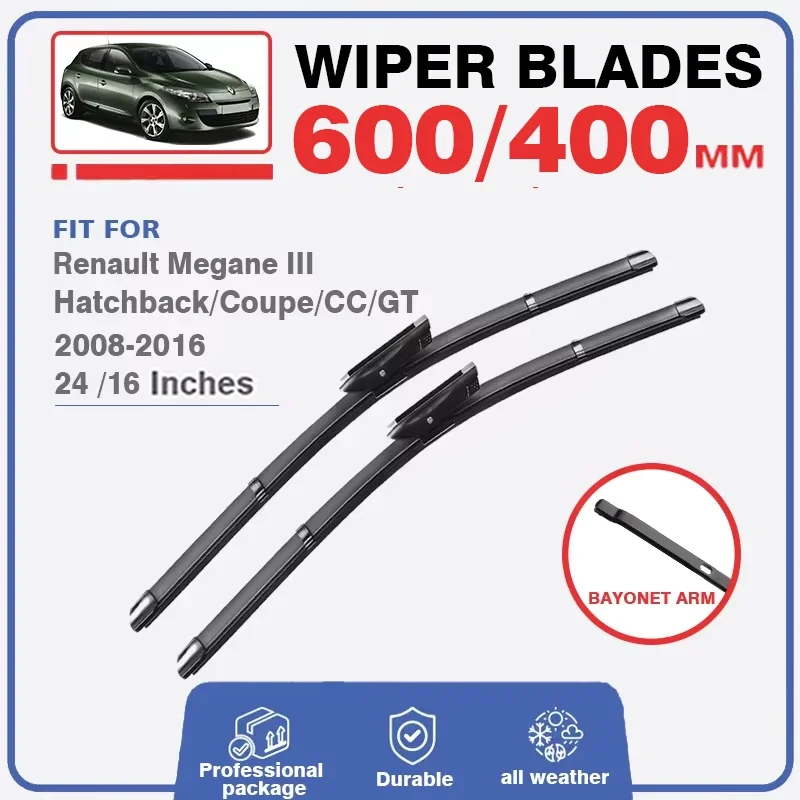 Car Front / Rear Wiper Blades For Renault Megane III 3 Hatchback Coupe CC GT 2008-2016 Windscreen Windshield Window 24