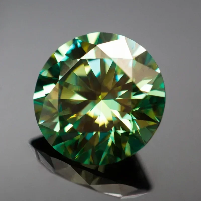 Pedra de moissanite com corte redondo, cor amarela e verde, diamante criado em laboratório, materiais avançados para fabricação de joias, certificado gra