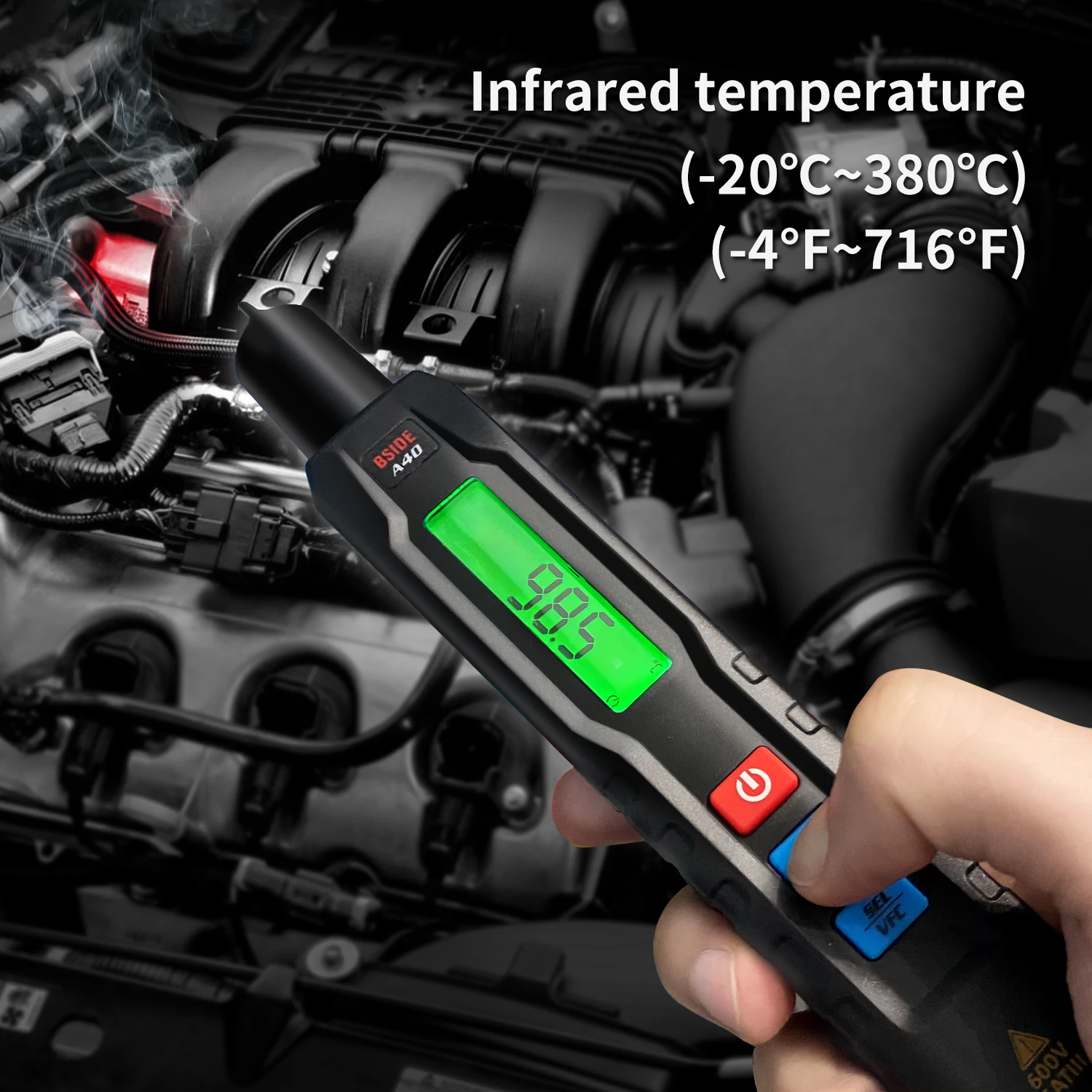 

BSIDE A40 Infrared Thermometer Digital Multimeter True RMS Tester Non-Contact AC DC Continuity Live Meter Auto Range Ohm Hz NCV