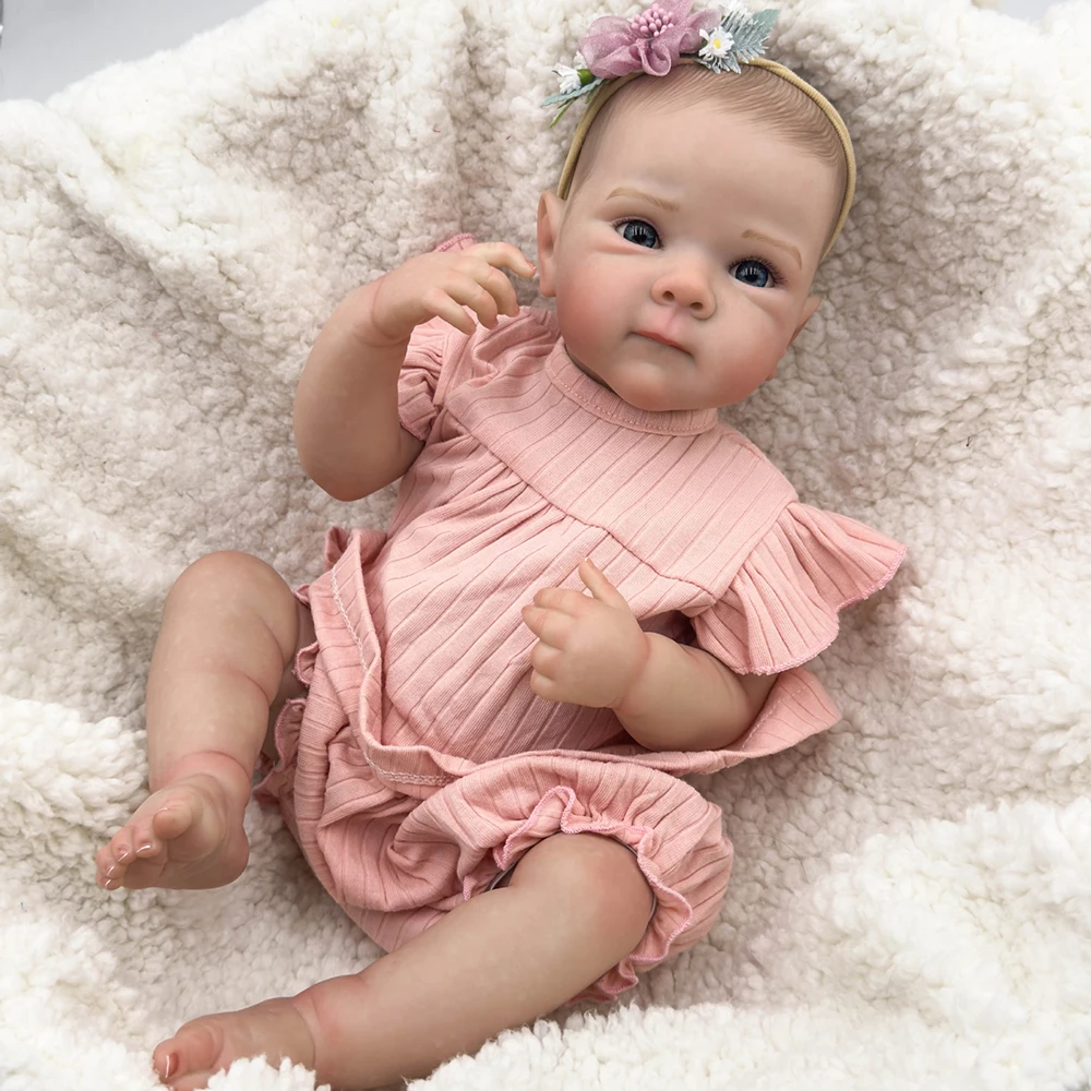 Baby Reborn Girl 45cm Full Body Silicone Reborn Dolls Like Real Newborn Realistic Toddler with Painted Hair Bebe Doll Toy Gifts