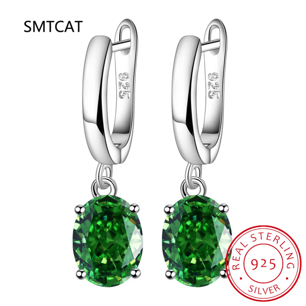 Pendiente de gota de piedras preciosas verdes, Topacio Azul auténtico ovalado, amatista, citrino, granate, zafiro creado, rubí, Esmeralda, Plata de Ley 925