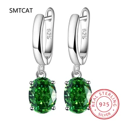 Oval Genuine Blue Topaz Amethyst Citrine Garnet Created Sapphire Ruby Emerald 925 Sterling Silver Green Gemstone Drop Earring