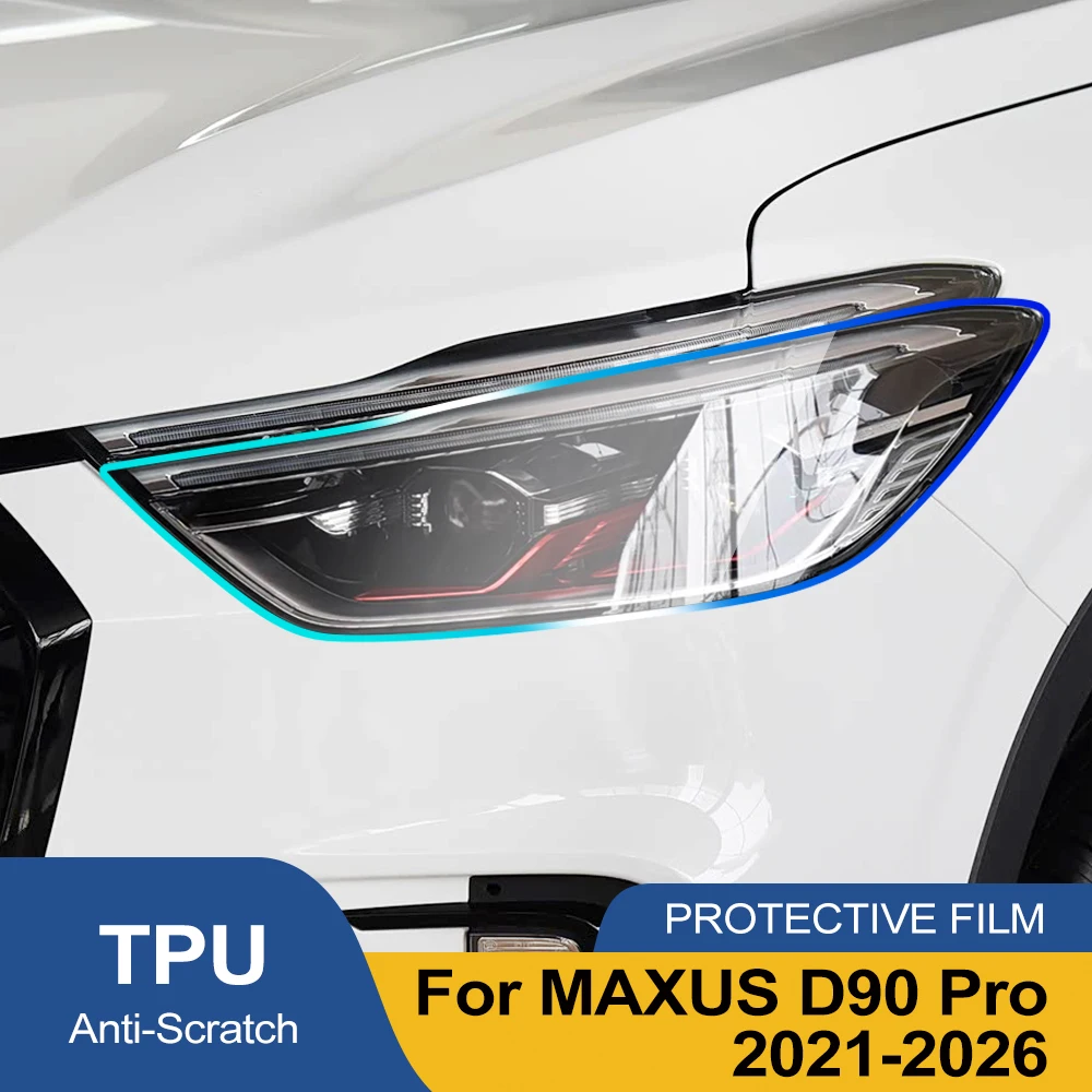 Custom Fit TPU PPF for MAXUS D90 Pro 2021-2026 High Gloss Smoke Black Pre Cut Headlight Protective Film Anti-Scratch Vinyl Wrap