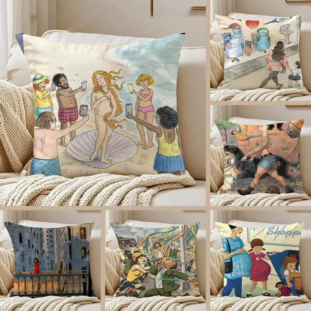 Magazine T-The New Yorker Cushion Cover Pillowcase Anti-dustmite Invisible Zipper Short Plush Sofa Cushion