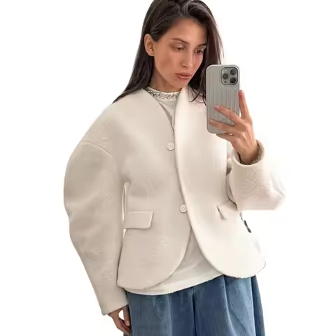 TWOTWINSTYLE Temperament Solid Woolen Coat for Women V Neck Horn Sleeves Fashionable Designer Jackets Female Autumn New Style