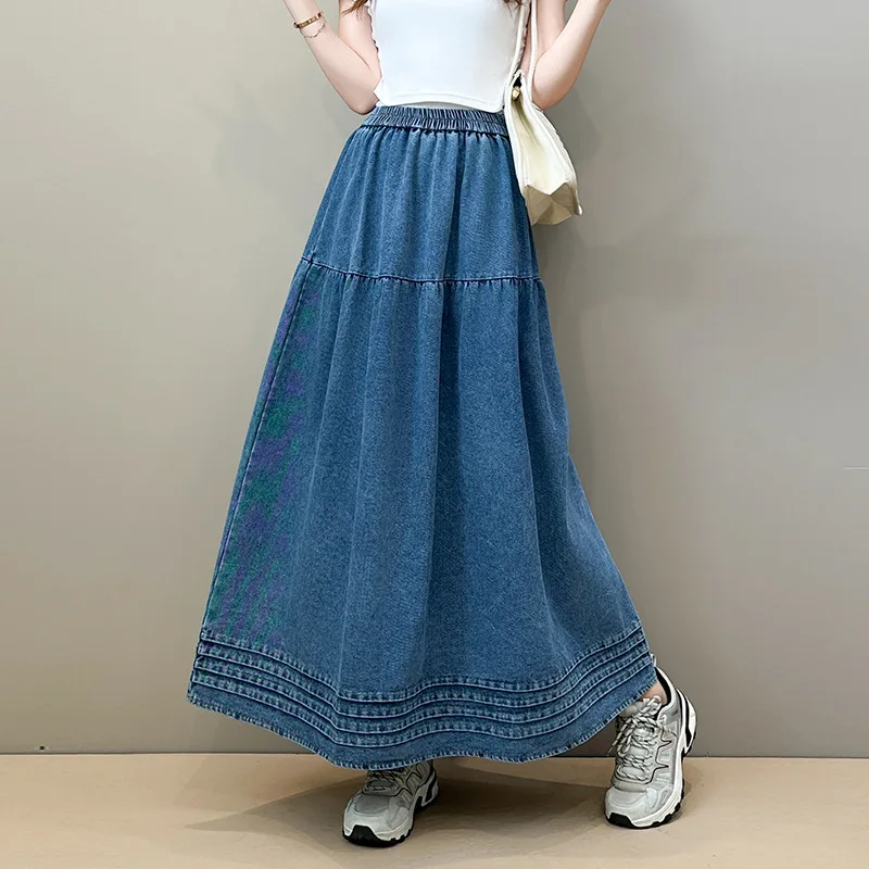 

TFETTERS, новинка осени 2025, женская джинсовая юбка макси с эластичной резинкой на талии, мешковатая длинная джинсовая юбка, летняя повседневная одежда, модная