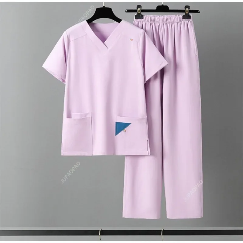 Short Sleeve Medical Clothes Scrubs Nursing Pants Women Thin and Light Fabric  Elastic Medical Uniforms Summer Nurse Scrubs Sets