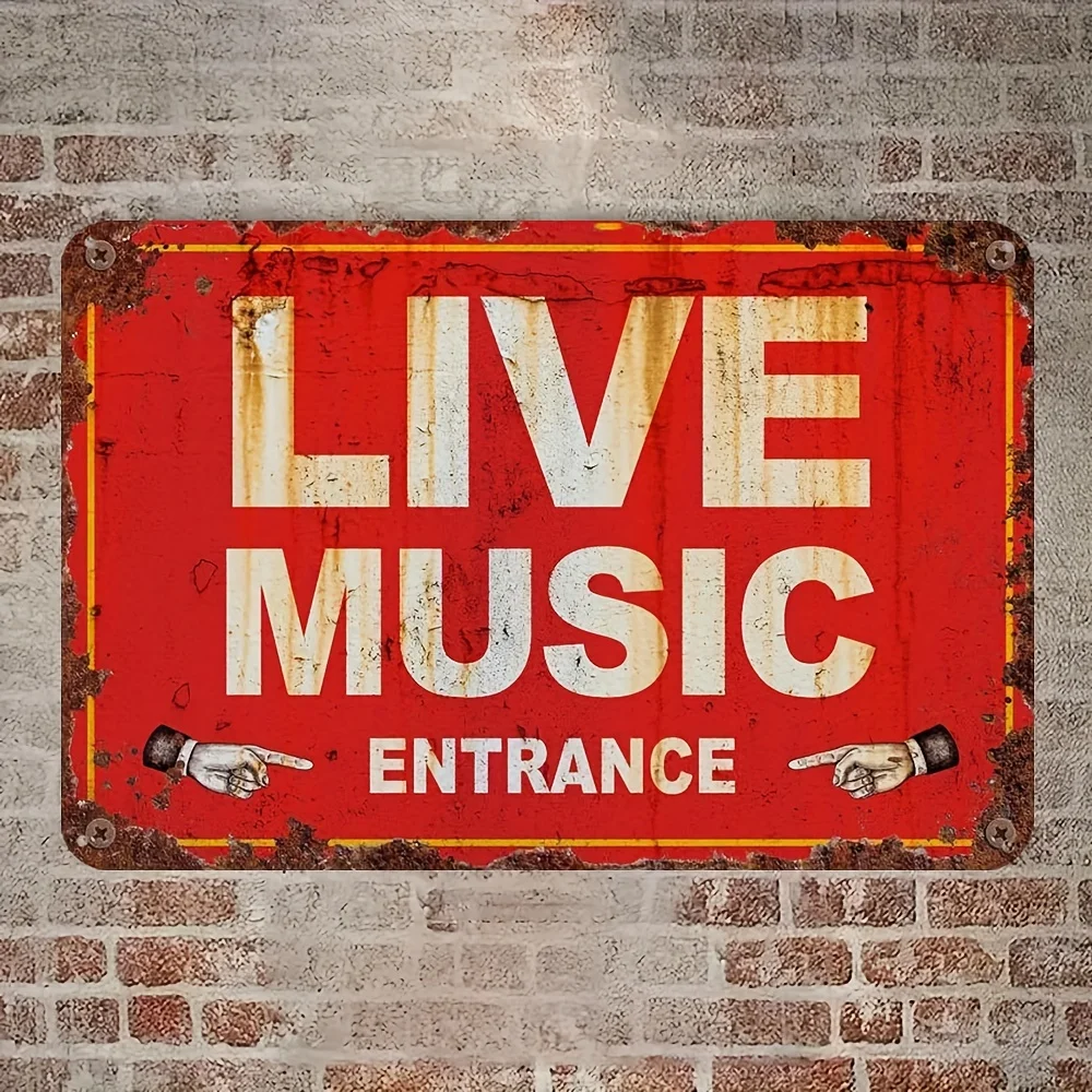 , Entrada de música en vivo, cartel de metal retro vintage, para interior, decoración de pared al aire libre, decoración de l