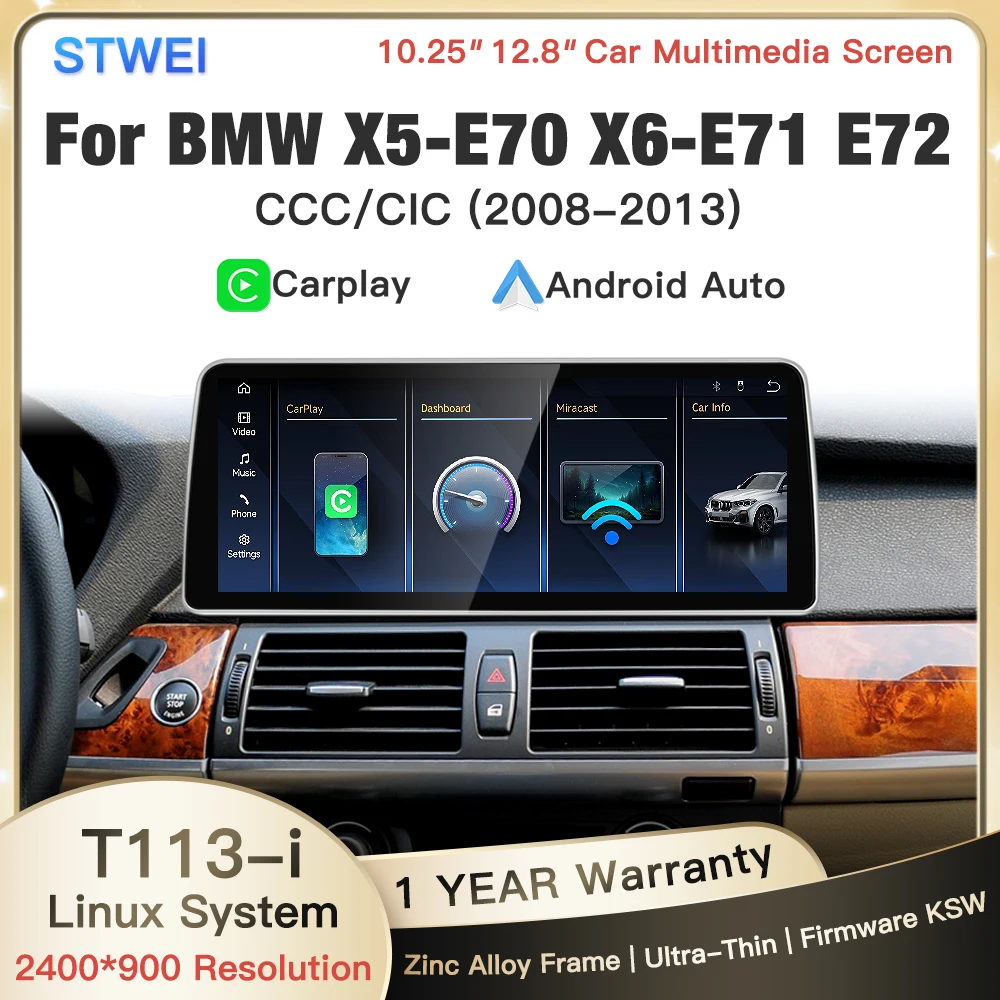 STWEI 2026 New Linux System 10.25 12.8 Inch Thin Screen For BMW X5 X6 E70 E71 2008 2013 Wireless CarPlay Android Auto Car Video