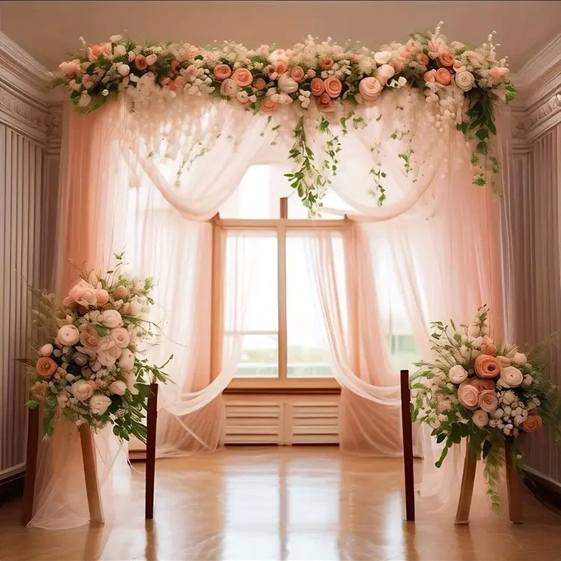 أنيقة عارية الوردي تول النسيج الباب Lintel Deocraiton رومانسية الزفاف خلفية المظلة الحدث مادة الحفلات Diy بها بنفسك الملابس الأقمشة