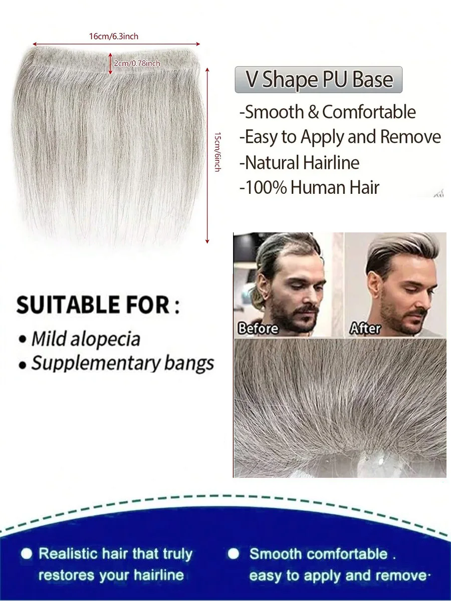 PU Hairline Patch Natural Look Replacement Forehead Fringe & Hairline Topper Invisible Front Hair Cover