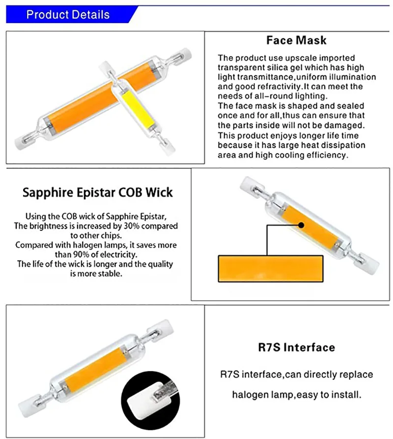 1pcs 4pcs R7S LED COB Glass Tube High Power 78mm 118mm J78 J118 COB Light Bulb AC110V 220V 230V 240V Home Replace Halogen Lamp