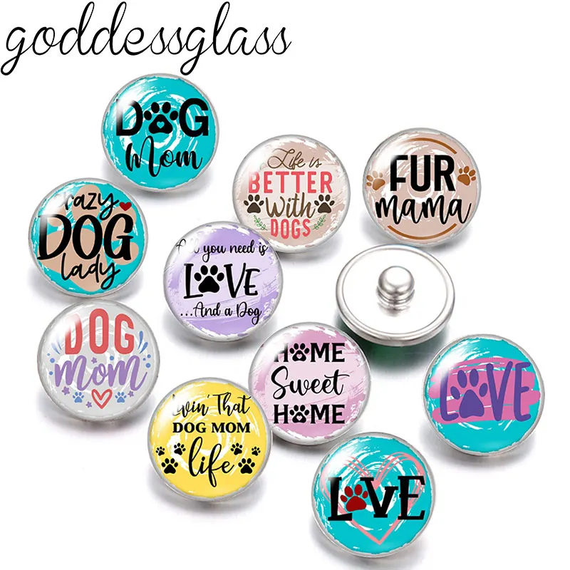 New Love Pet Dog Cat footprints Words 10pcs Round photo 12mm/18mm snap buttons for 12mm/18mm snap necklace DIY findings jewelry