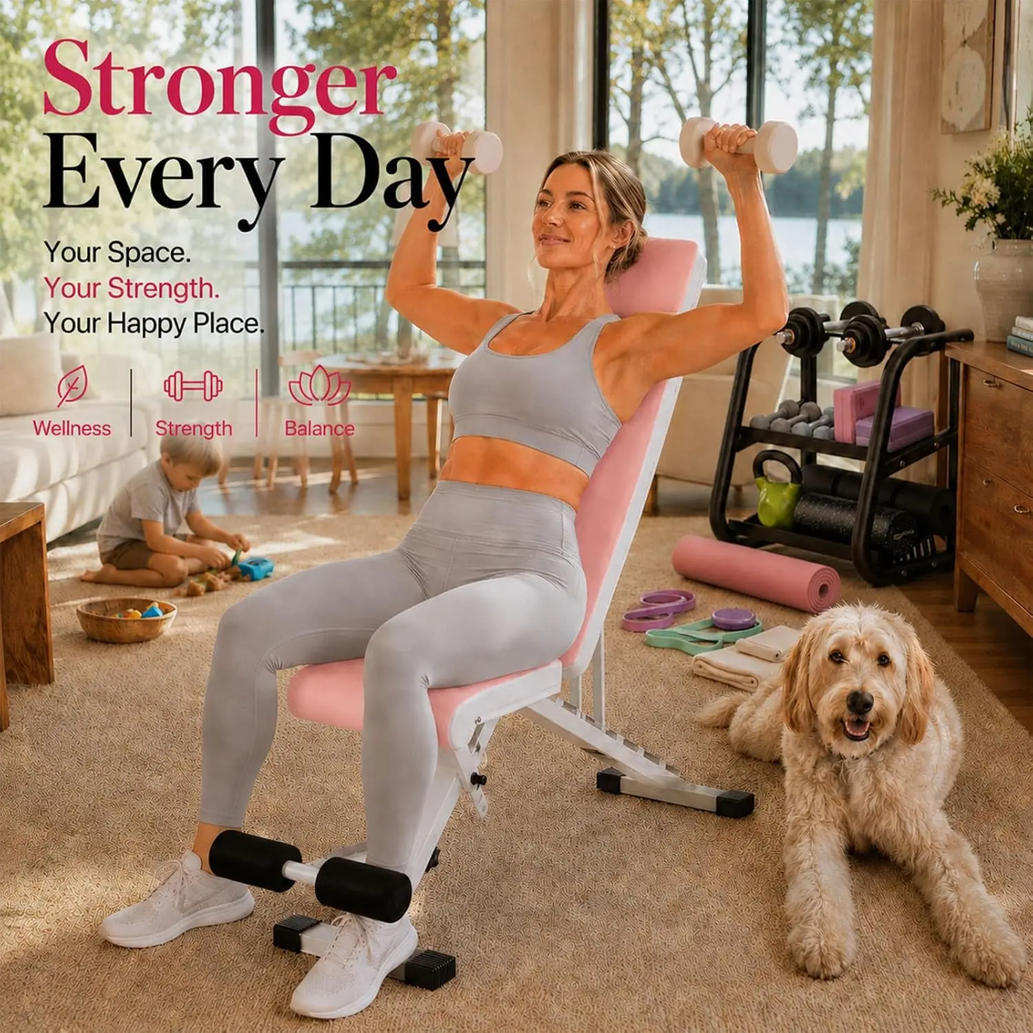 Foldable Weight Bench, Adjustable Workout Bench for Full Body Exercise, Compact Space Saving for Home Gym Use