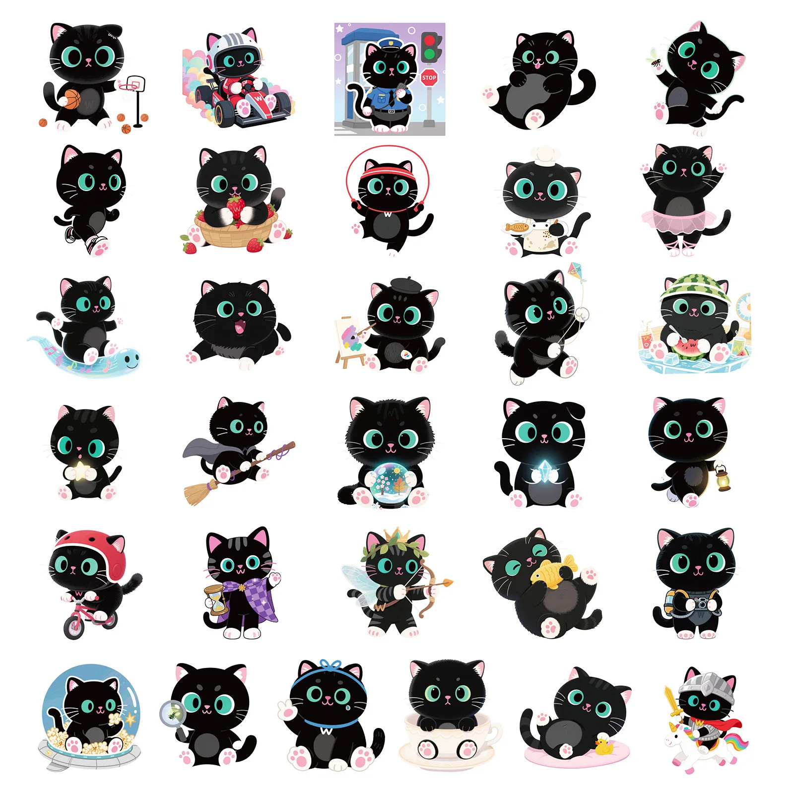 56PCS Kawaii Cat Stickers Black Cat Meme Graffiti Decoration DIY Cute Animal Kids Toys Laptop Guitar Car Bike Skateboard Decals