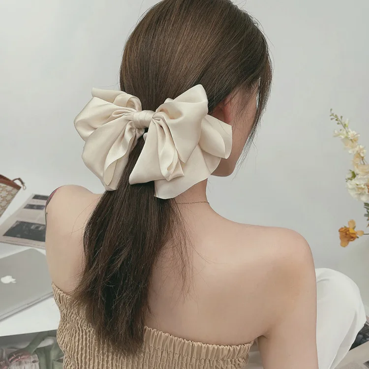 Satin Bow Hair Clip Multi Layer Korean Style Spring Clip for Women High Quality Elegant Hair Accessories Black