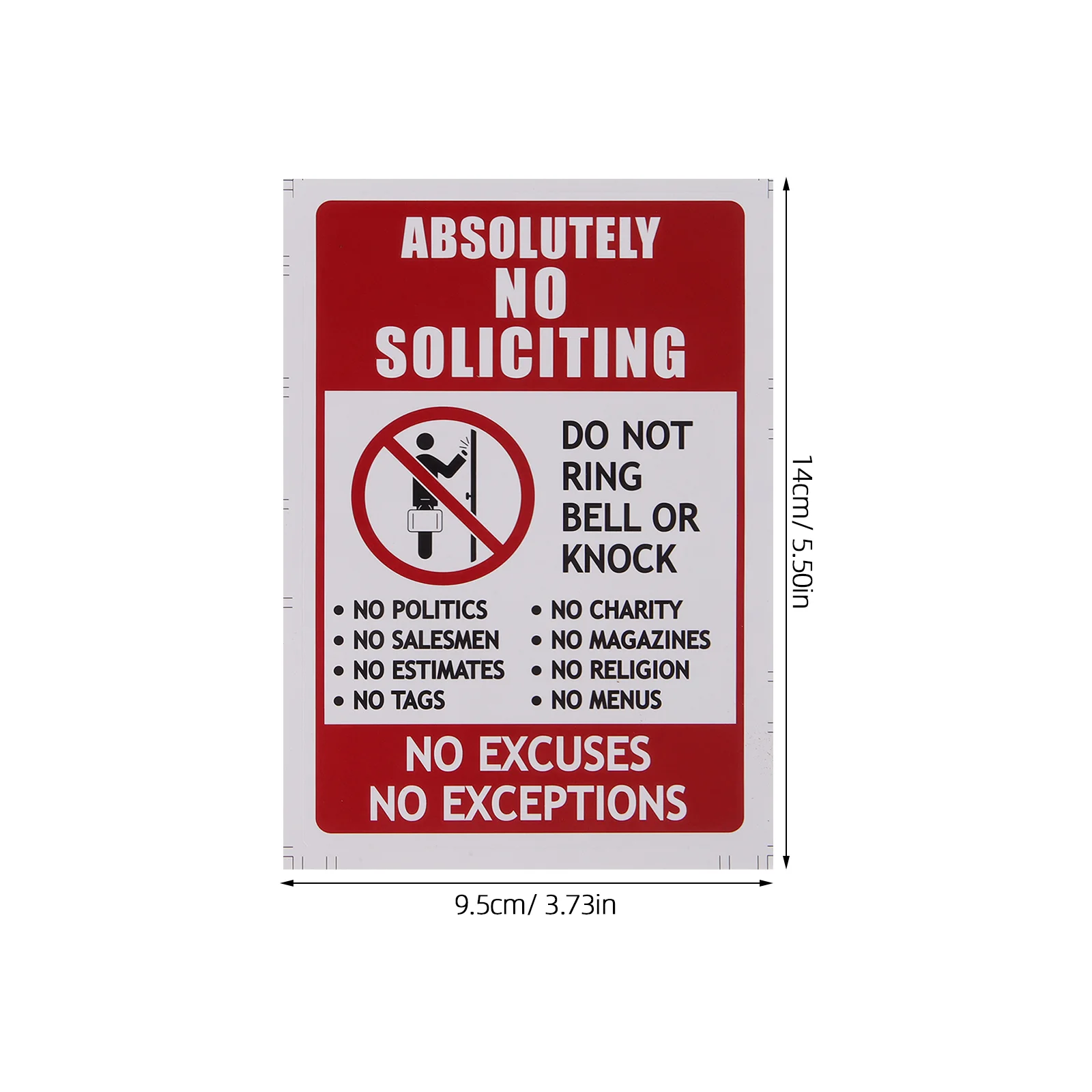 2 Pcs No Soliciting Sign Entry Sticker Solicitation Signs for Front Door Funny Adhesive