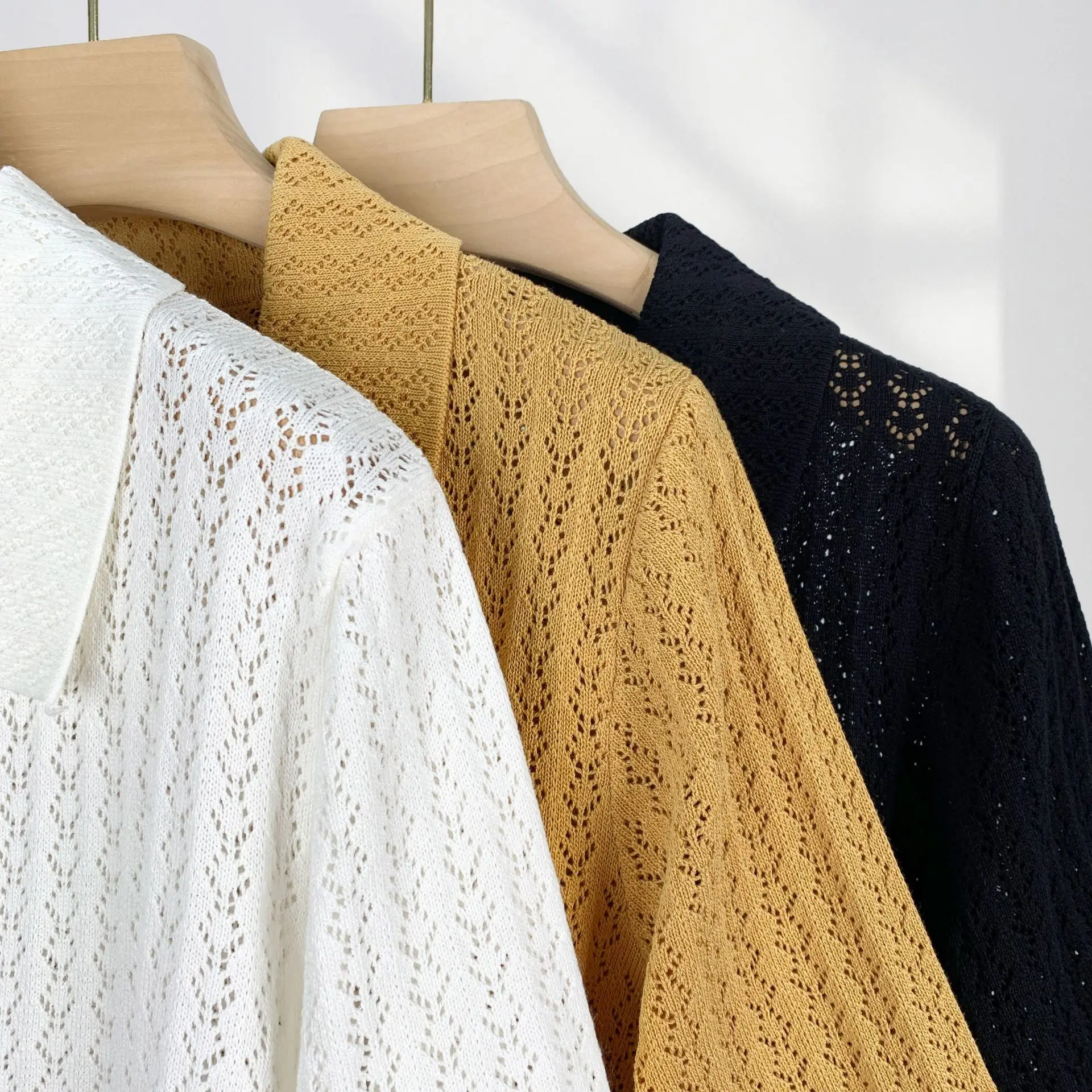 Zomer gebreid vest uitgehold jacquard T-shirt met korte mouwen Casual mode damespoloshirt met korte mouwen Tops