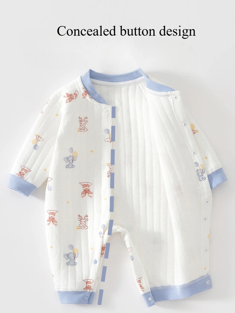 Baby Jumpsuit Clothes Winter Thickening 100% Cotton  Boys Girls Cute Printed Bear Romper Infant Onesie Spring Trend 1-3-6-9-12M image 5