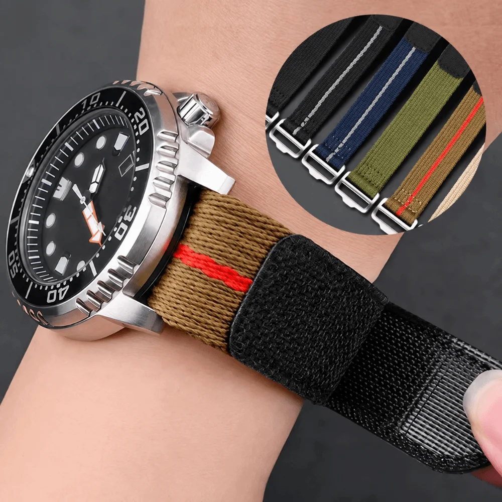 20mm 22mm Universal Nylon Watch Strap Quick Slip Through Nylon Hook Loop Watch Band Hook Loop Fastener Waterproof