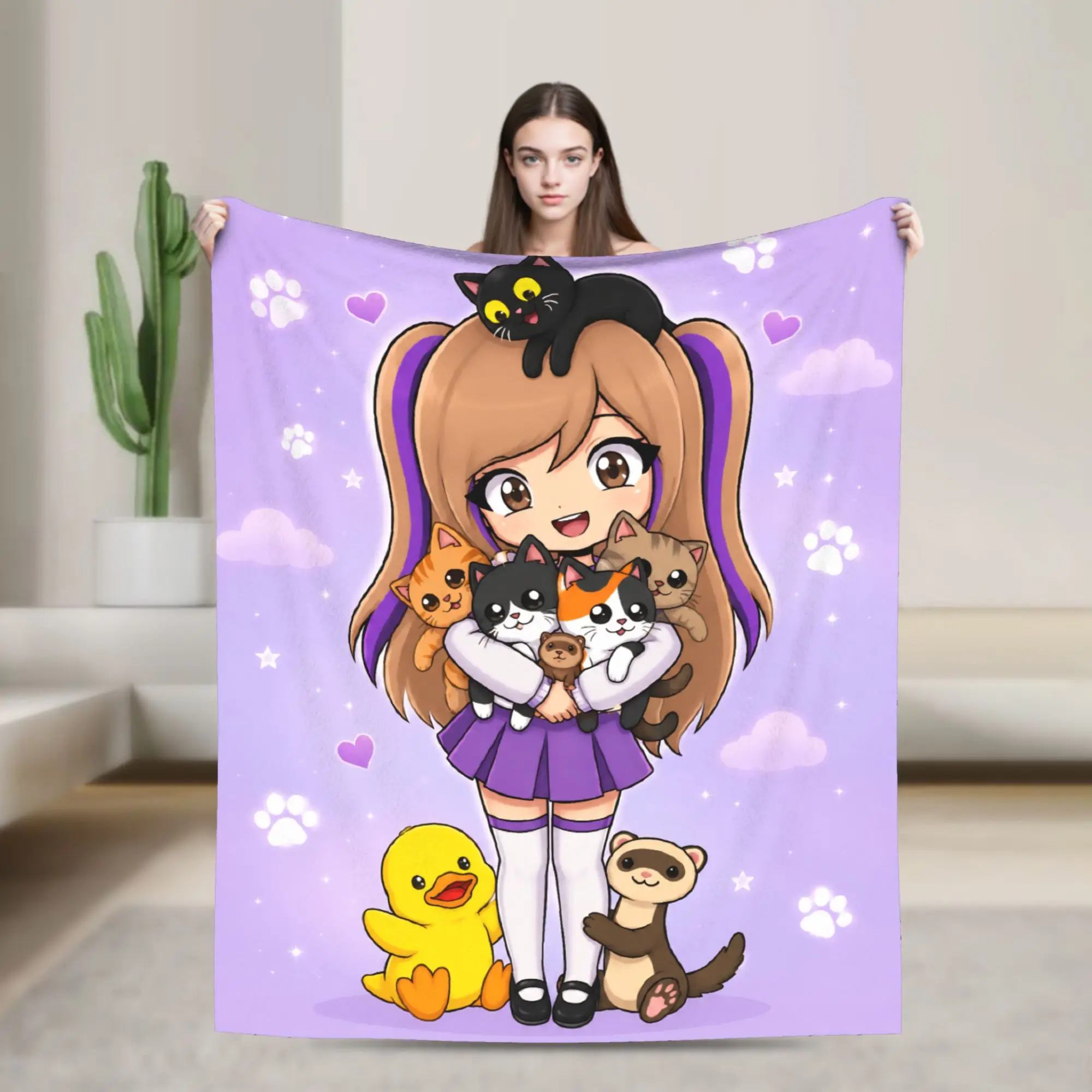 Lyna Vallejos Gamer Blankets Flannel Summer Air Conditioning Cat Multi-function Super Warm Throw Blanket for Sofa Car Rug Piece