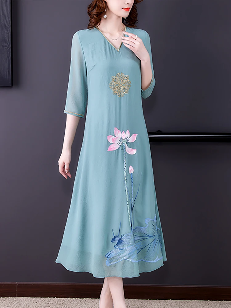 

Summer White Embroidery Floral Silk Midi Dress Women Fashion Light Elegant V-Neck Dress 2024 Korean Bodycon Chic Party Vestidos