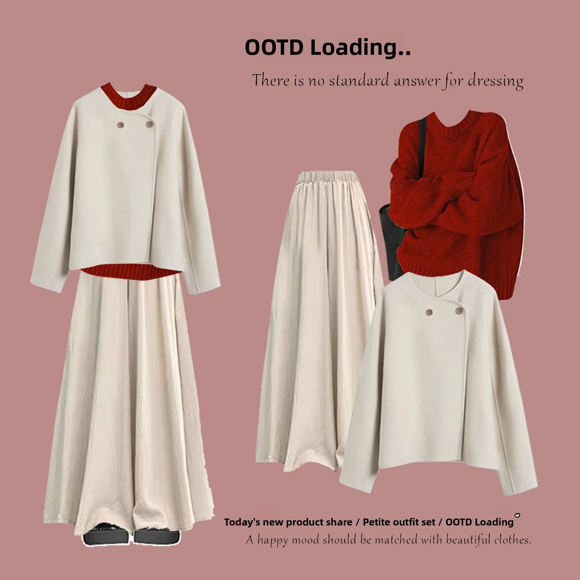 

Korean Sle ort Outerwear 2026 New Spring Red Sweater Casual Peach f Skirt Tee Piece Set High Waist Midi Skirt Long S...