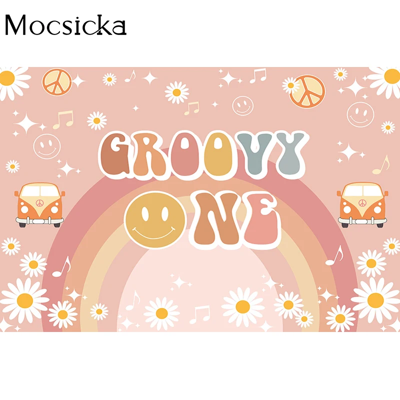 Mocsicka-Fondo de fotografía de primer cumpleaños para niños, decoración de fiesta de cumpleaños de margaritas y arcoíris, pancarta de fondo de foto de Smash de pastel