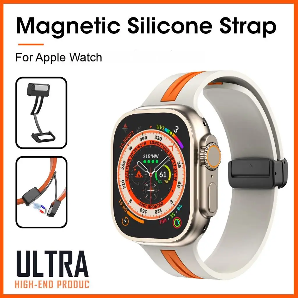 

Liquid Silicone Strap with Magnetic Folding Clasp Watchband for Apple Watch Ultra 3/2/1 49mm S11 S10 46mm 42mm 45mm 44mm 41mm SE