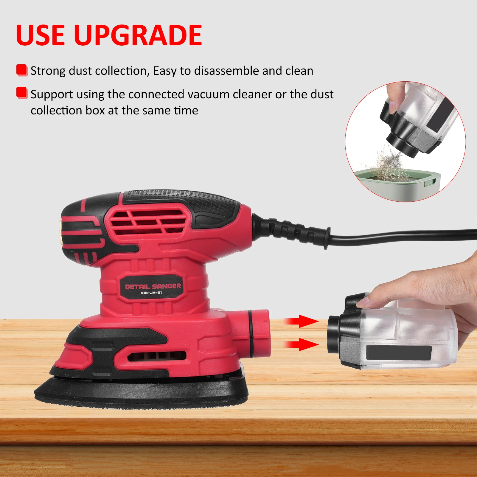 Detail Sander 13,000 OPM Compact Electric Sander with Dust Collector 220W 1.6Amp Power Sander with 20PCS Sanderpapers