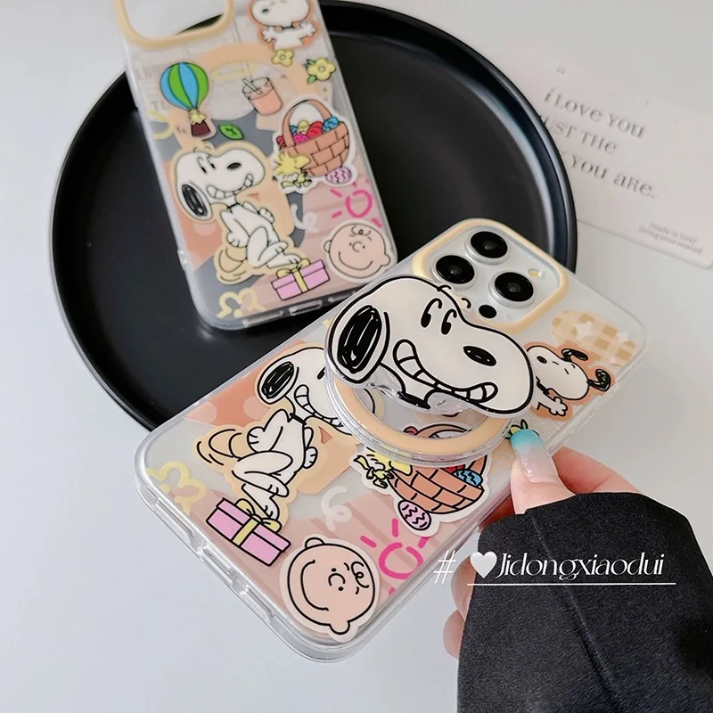 Engraçado 3D Snoopy Phone Case, Magsafe Case, carga sem fio, amendoim, bonito, adorável suporte magnético, iPhone 13, iPhone 12, iPhone 14, iPhone