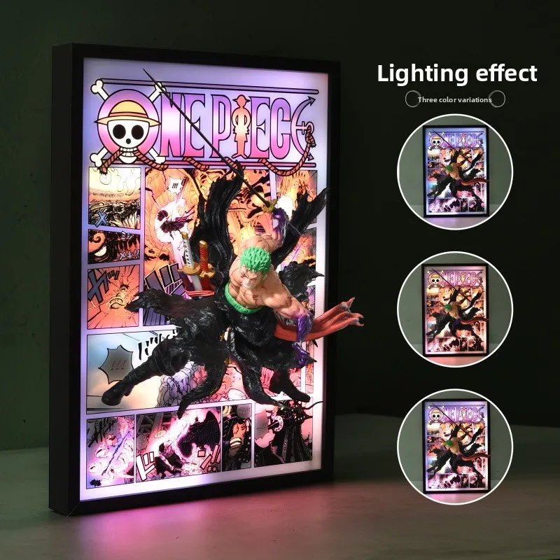 One Piece Action Figure Decor Light Sign Painting Luffy Zoro Poster Action Figures Creative 3D Stereo Painting Toy Festival Gift