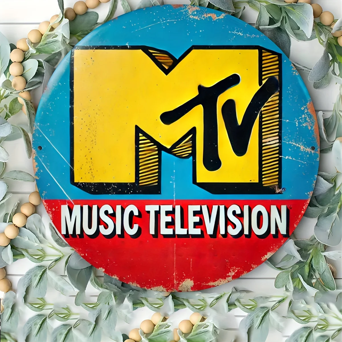 

2D Printed Vintage Music TV Logo Aluminum Sign - Retro Hangable Plaque, Ideal for Home, Room, Bar & Cafe Decor