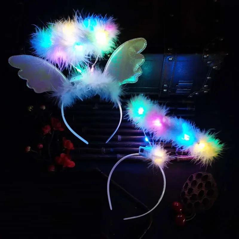 Event Adult Children Girl Glow Angel Feather Headband Light Up Fairy Halo Glow Party Hairband Birthday Glow Party Supplies - Image 3