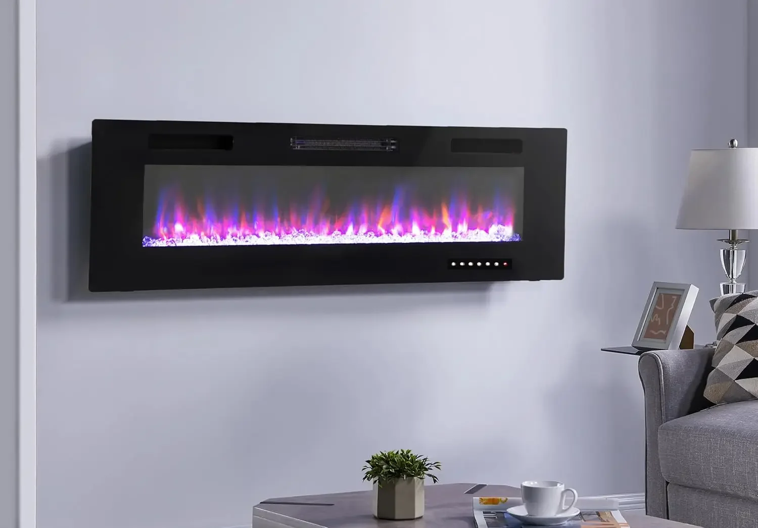 

60" Electric Fireplace Indoor Wall Mounted & Recessed Fireplace Heater with Remote Control & Touch Screen,8hrs Timer