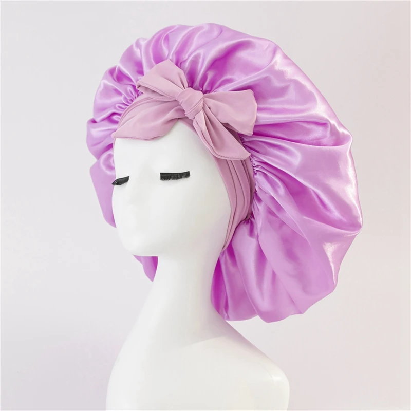 Women Hat Night Sleeping Shower Cap High Elastic Hair Bonnet Hat Head Cover Hair Care Bonnet Nightcap High Guality Black
