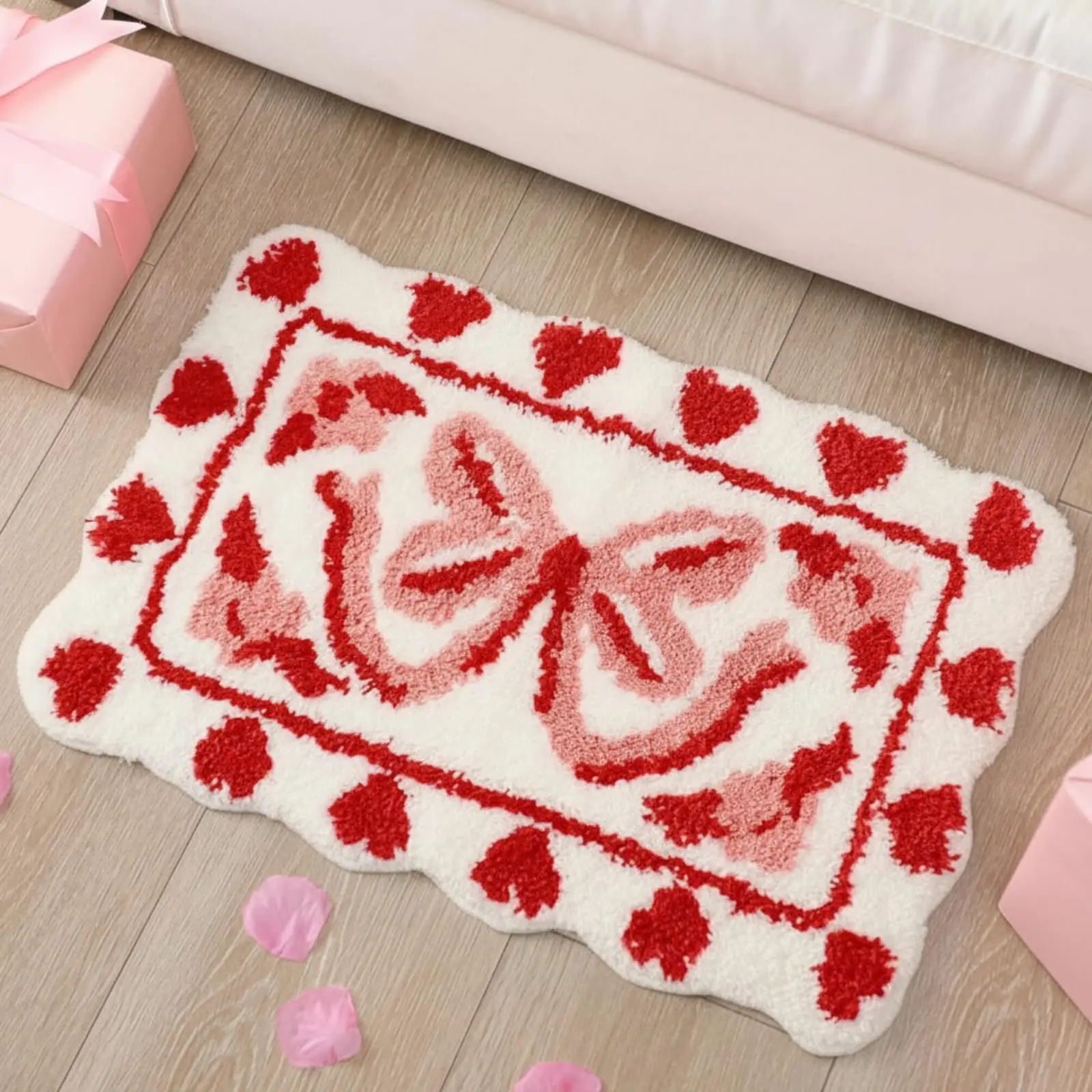 VIKAMA Valentinstag-Badteppiche, Herz-Schleife, Teppiche für Badezimmer, Küche, Schlafzimmer, rutschfeste, waschbare Badematten für Heimdekoration