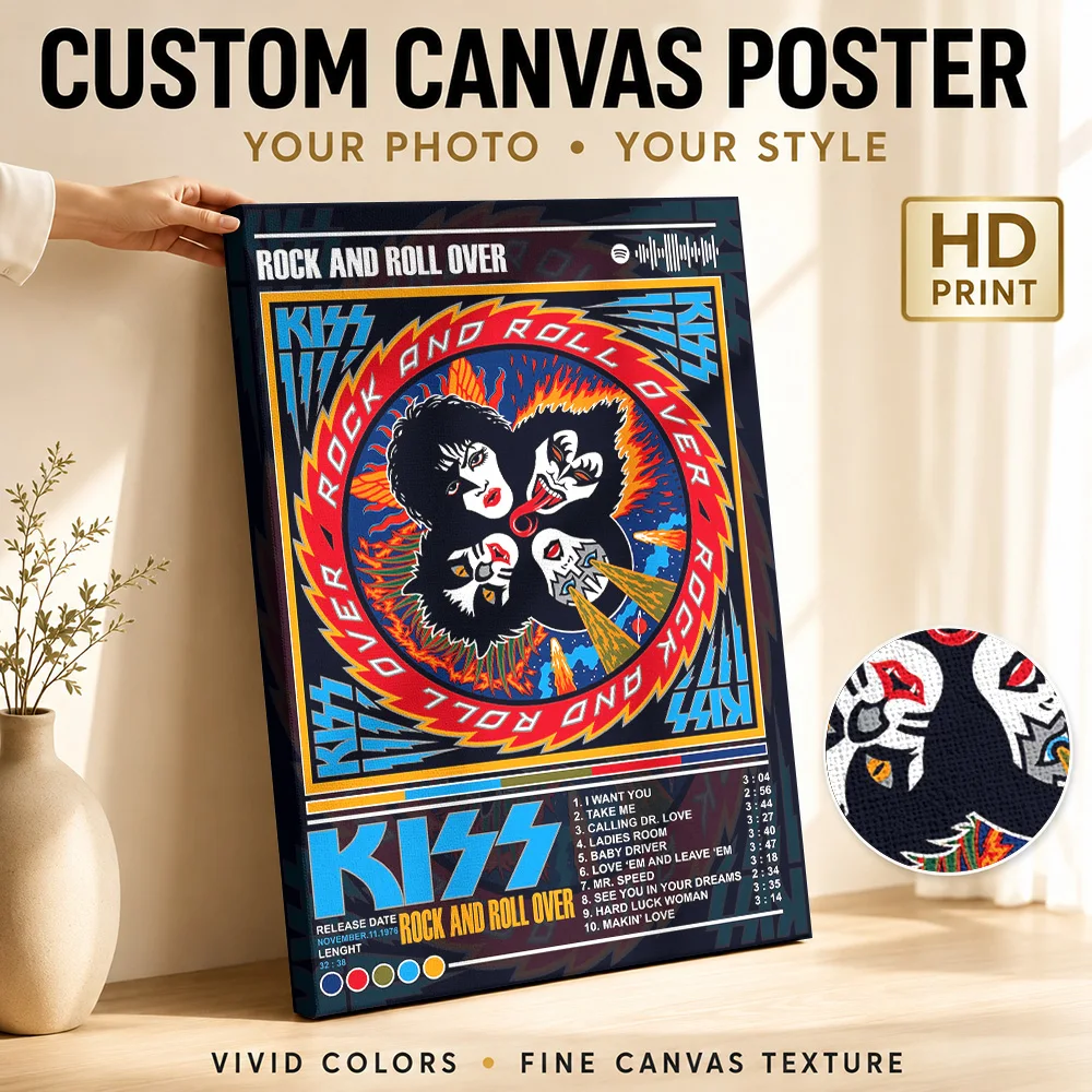 Rock and Roll Over Canvas Print Poster Custom Retro Music Canvas Wall Art for Studio Bedroom Decor Ready to Hang Gift for Fans