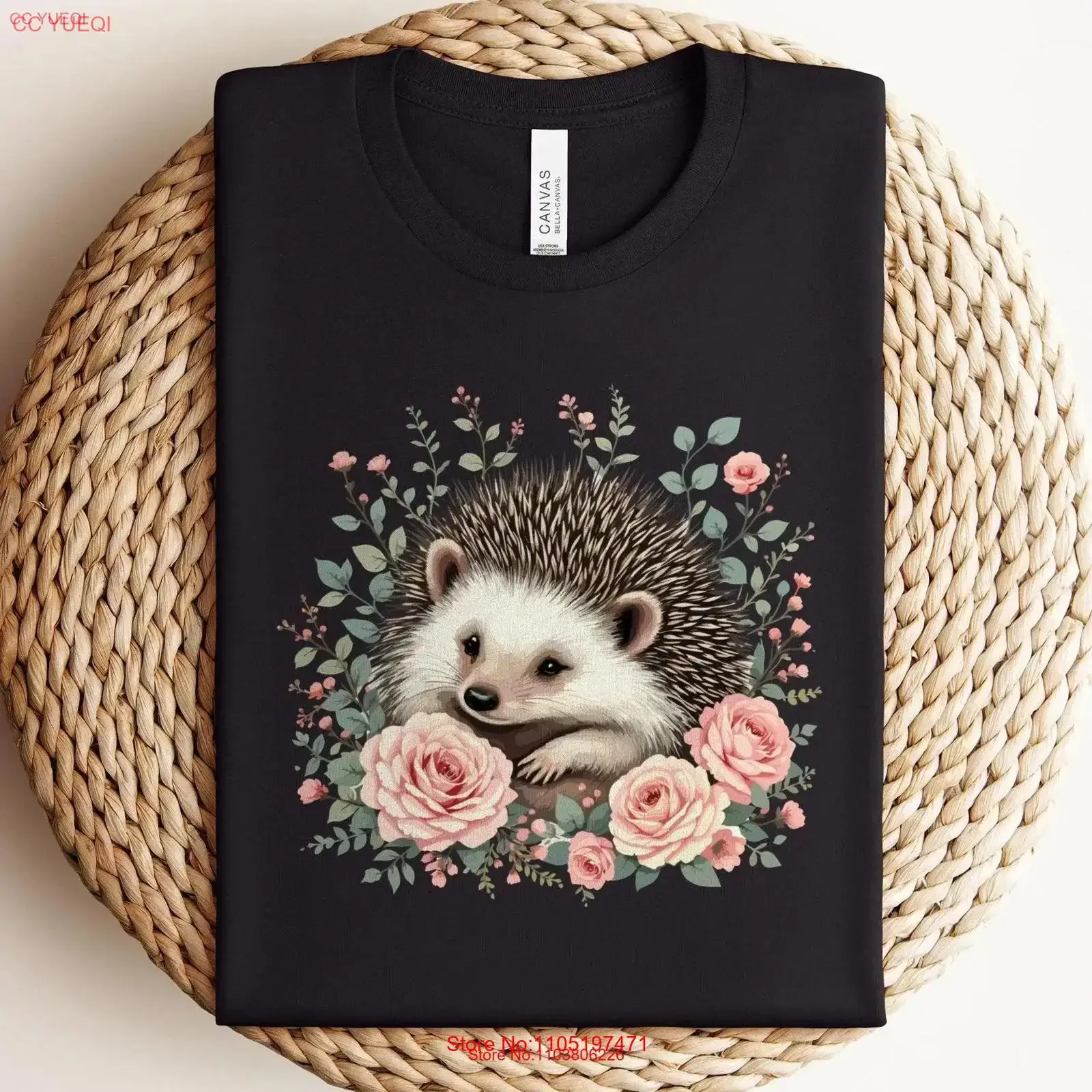 

Cute Hedgehog Floral T Shirt Boho Vintage Style Woodland Animal Nature Lover Illustration Top vintage Washed Comfortable